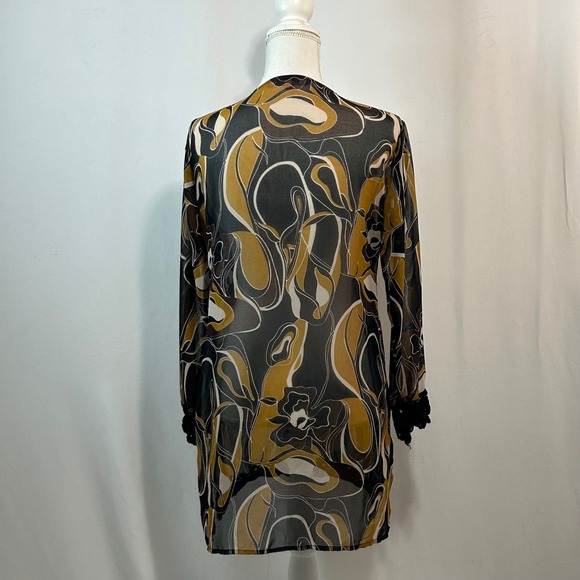 Ivory Size 14 Embellished Tunic Top Black Crochet‎ Trim Long Sleeve Sheer - Picture 6 of 7